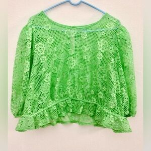 Future Collective, NWOT, Lace Waffle Top, 2X, Floral Peplum Crop, P2P :26”